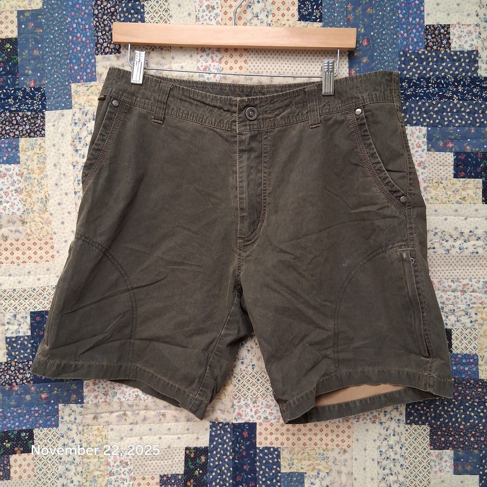 Kuhl Vintage Patina Dye Shorts Mens Size 34 Brown With Zip Pockets